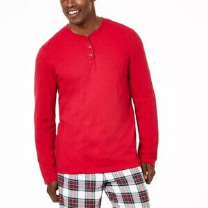 Family Pajamas Men's Knit Henley Pajama Top, Solid Red, Small